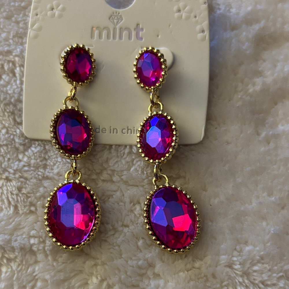 Gold-Tone Hot Pink Faceted Drop Earrings